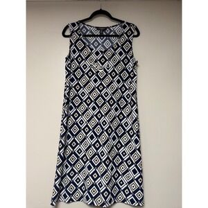 R&M Richards Petite‎ Navy Blue Geometric Dress & Cardigan Set Women 14P